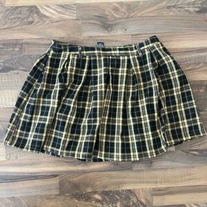 Hot Topic black, brown & yellow plaid pleated mini school girl skirt, large EUC